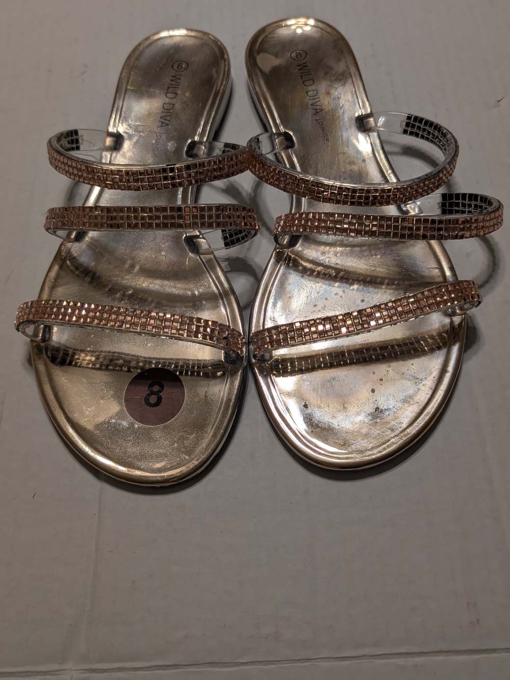 Wild Diva Silver Slide Sandals with Rose Gold Straps